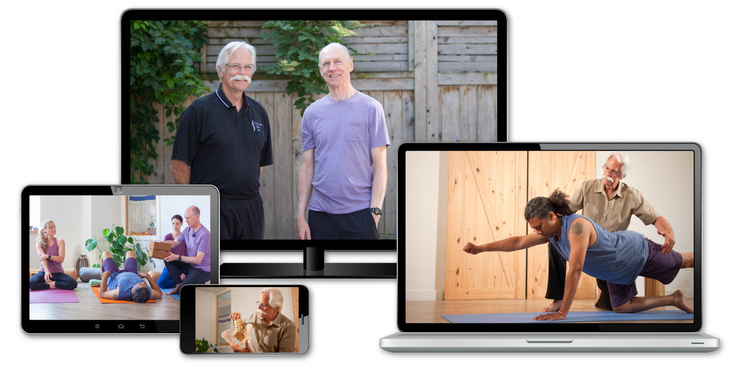 Bernie Clark and Dr. Stuart McGill on different device screens.